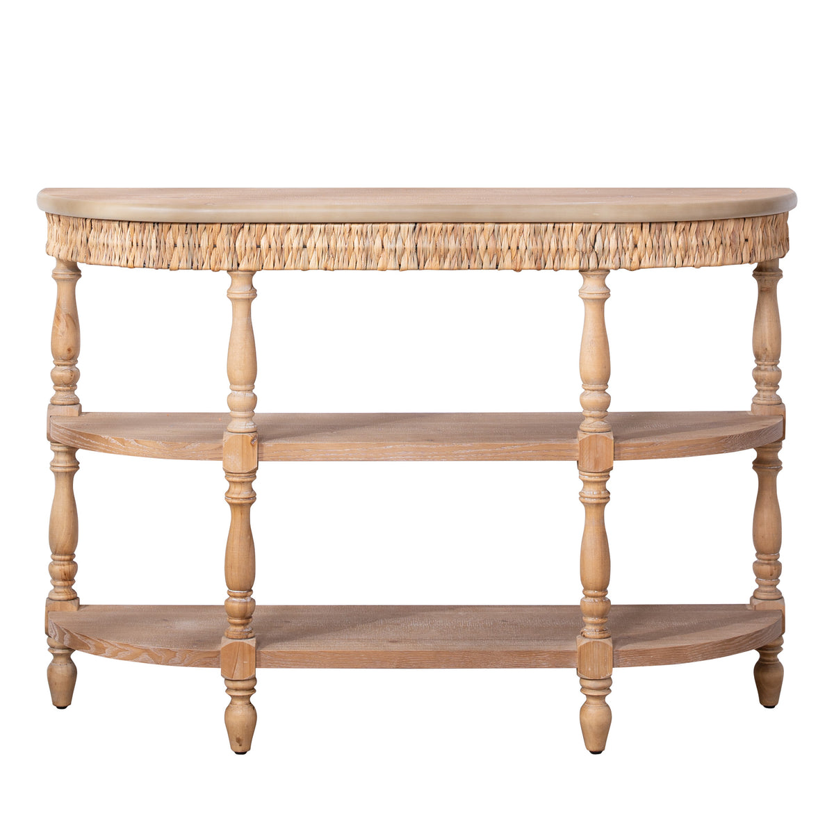 Handcrafted Wood Console Table with Hand-Woven Trim