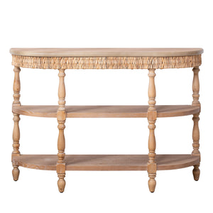 Handcrafted Wood Console Table with Hand-Woven Trim