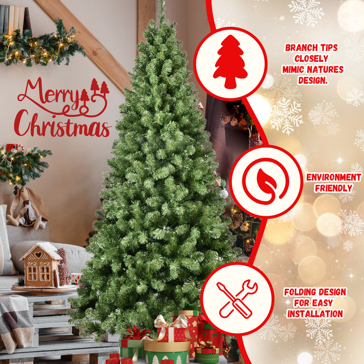 5ft Pre-Lit PVC Christmas Tree with 200 UL Lights