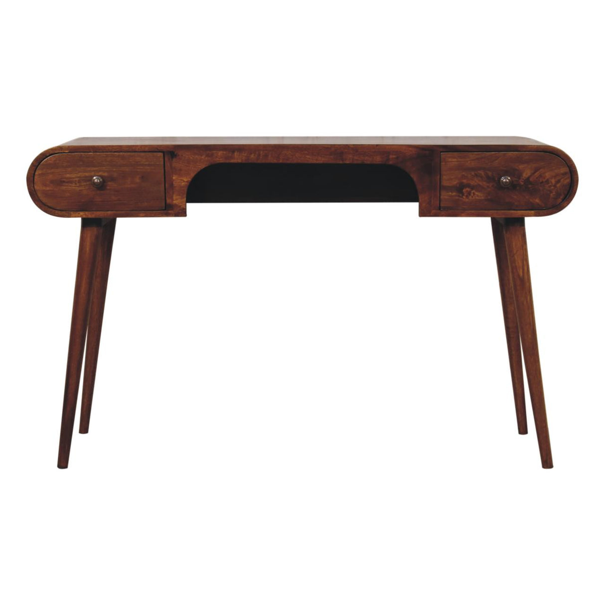 Solid Wood London Arch Writing Desk, 2-Drawers, Chestnut