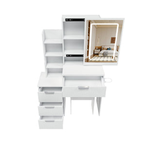 Modern Vanity Desk With 3 LED Lighting Modes, 4 Drawers