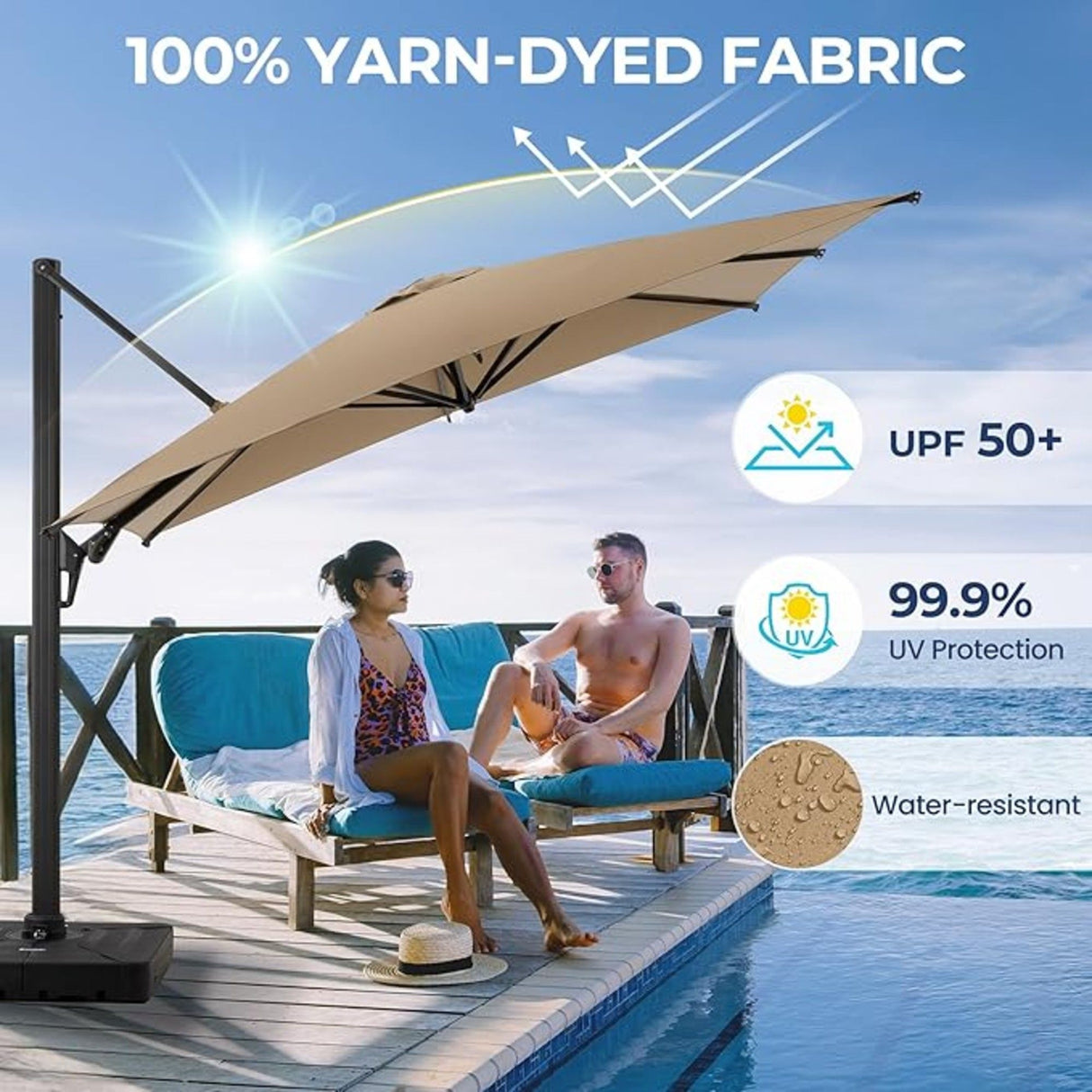 Round Cantilever Patio Umbrella With 360 Rotation & Infinite Tilt Adjustment