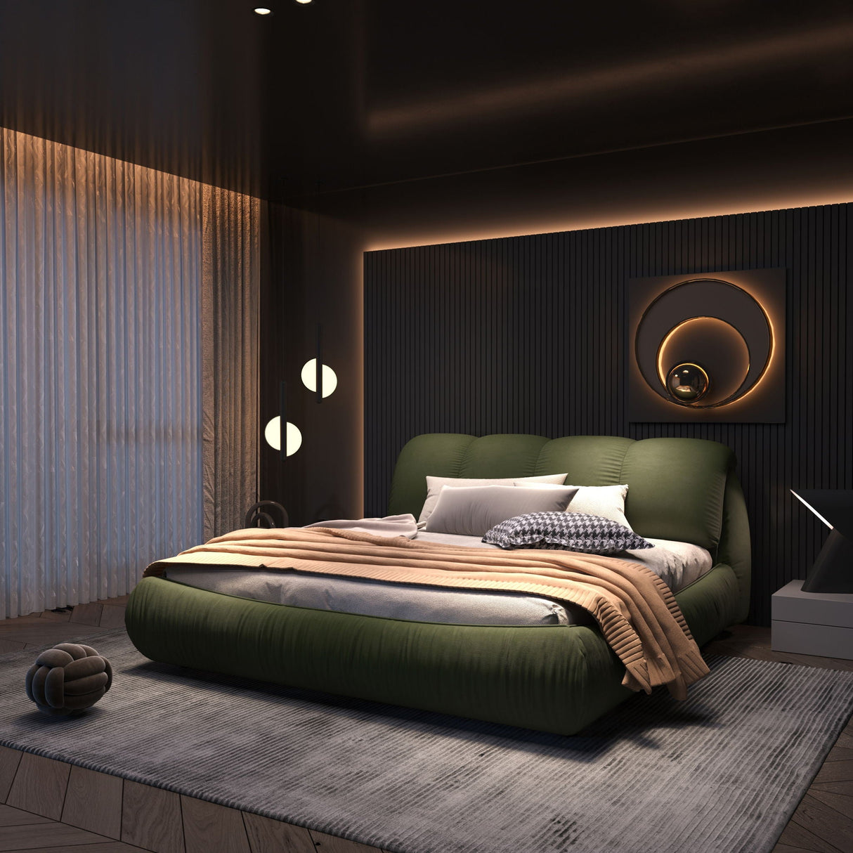 Luxury Upholstered Platform Bed With Oversized Padded Backrest And Solid Wood Frame