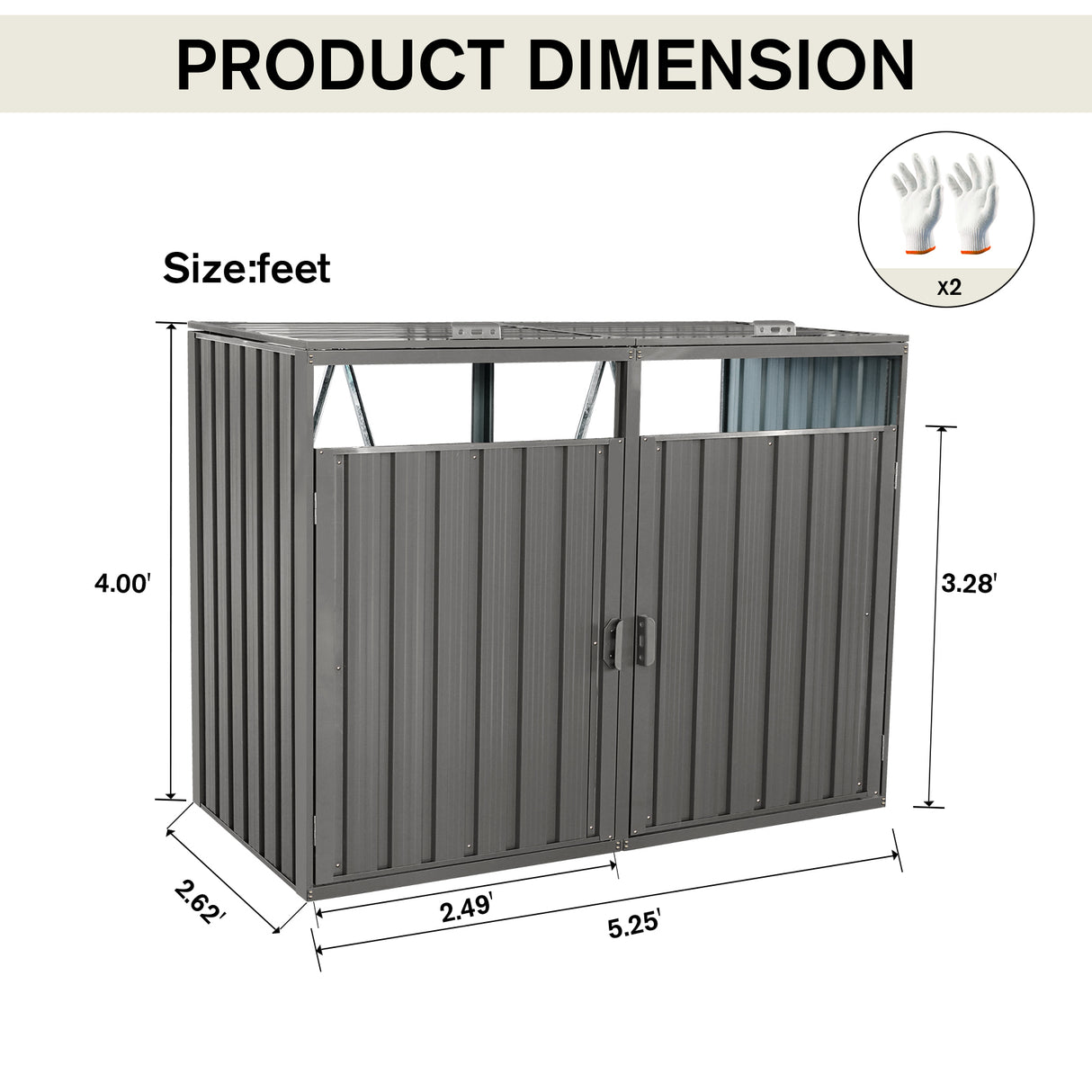 Outdoor Metal Garbage Bin Shed for Two Trash Cans