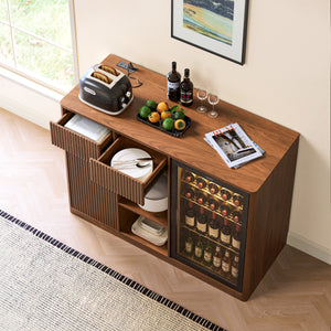 51" Fluted Bar Cabinet with Fridge Space and Wine Glass Rack