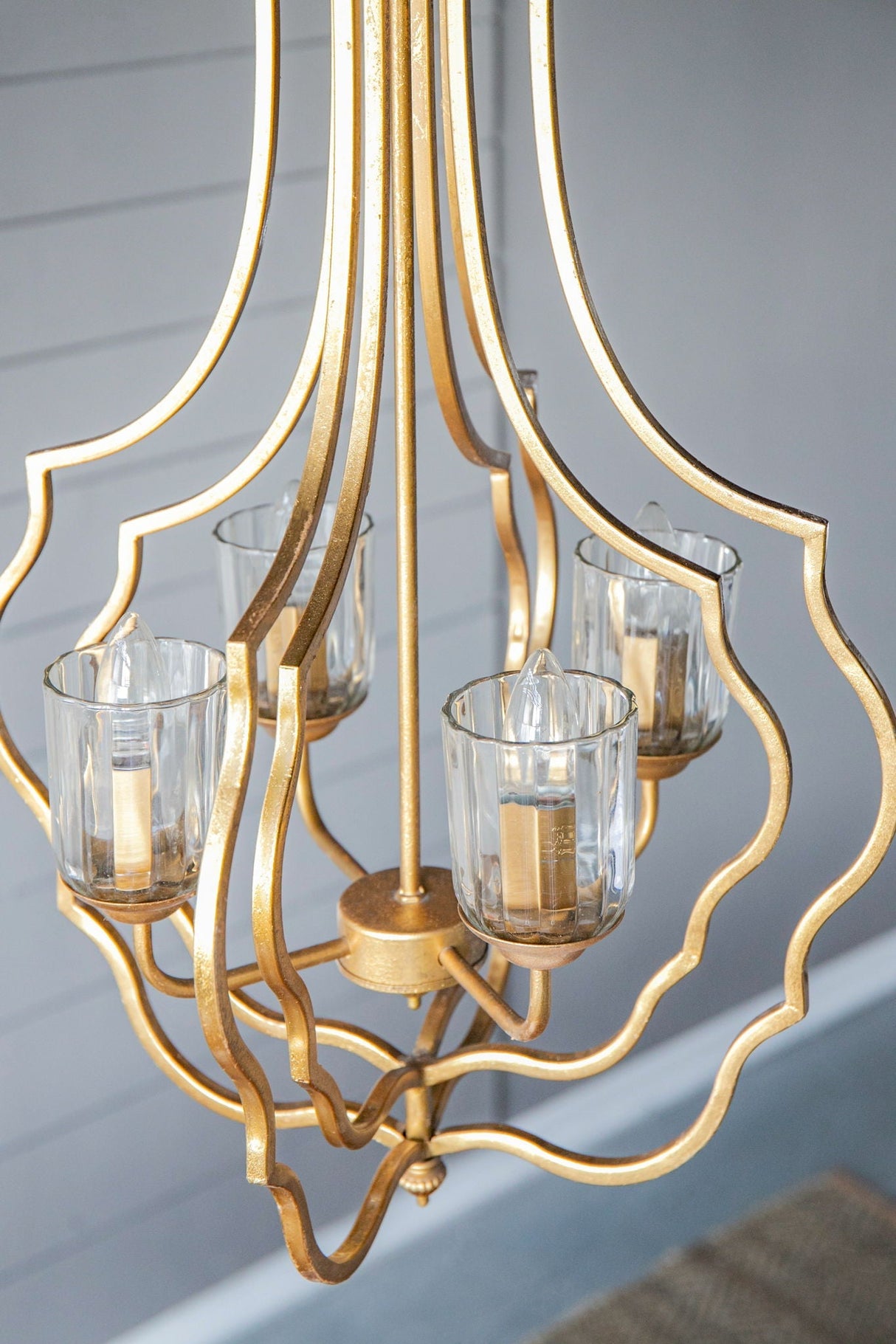 4 Light Metal Chandelier with Adjustable Chain - Gold