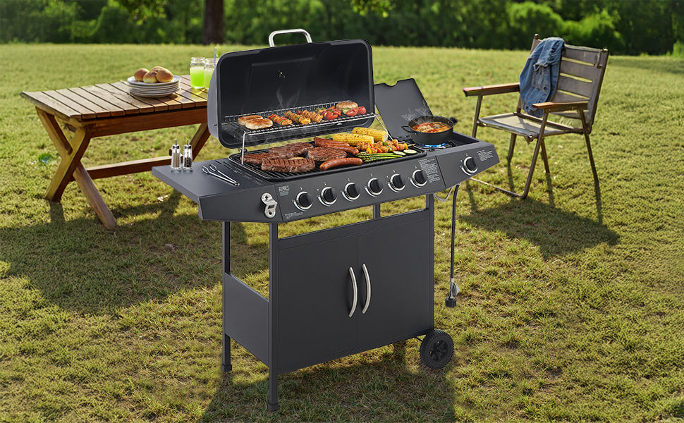 6 Burner Propane Gas BBQ Grill with Side Burner