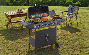 6 Burner Propane Gas BBQ Grill with Side Burner