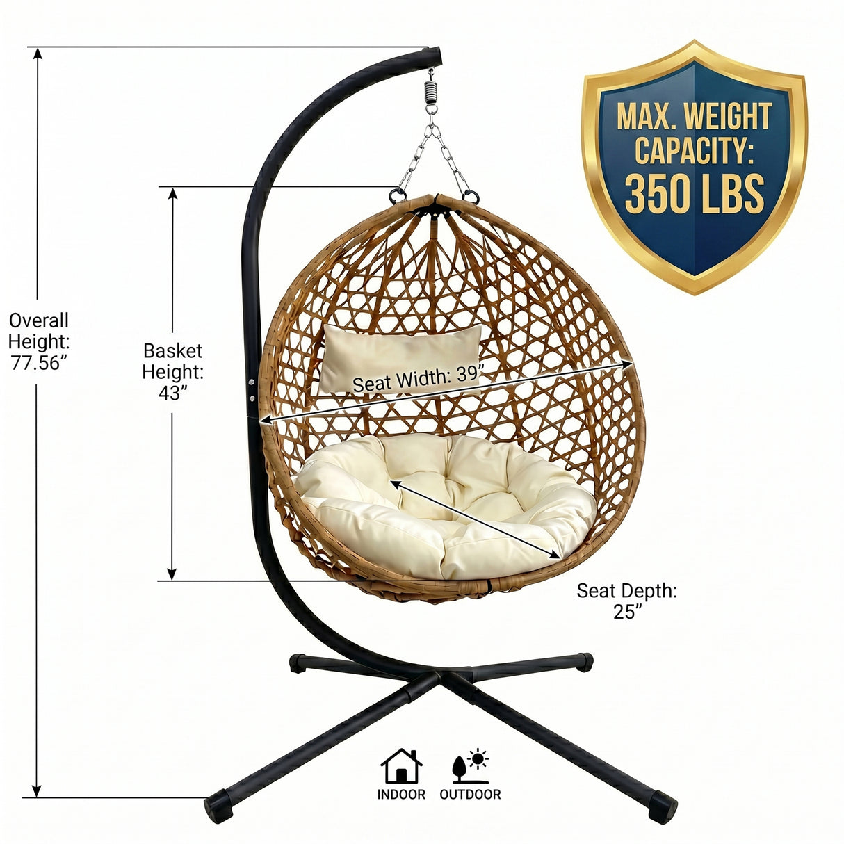 Folding PE Rattan Hanging Egg Chair with Stand