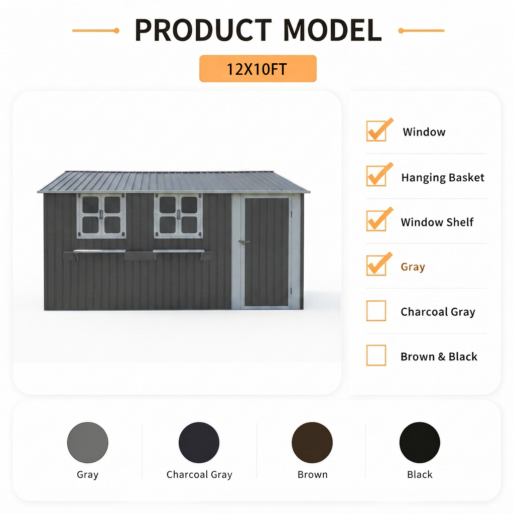 12x10 FT Outdoor Metal Storage Shed