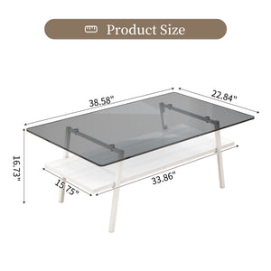 Rectangle Coffee Table, Tempered Glass Tabletop With Metal Legs