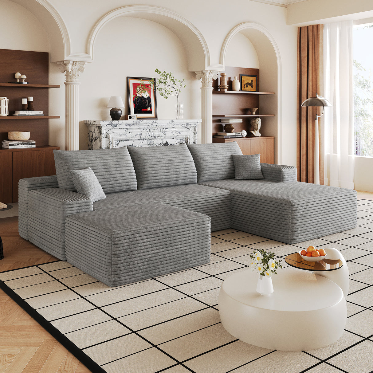 107" Cloud Sectional Sofa with 1 Ottoman
