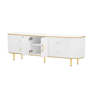 Modern TV Stand For TVs Up To 80", Entertainment Center With 4 Drawers And 1 Cabinet, Wood TV Console Table With And Handles For Living Room - White