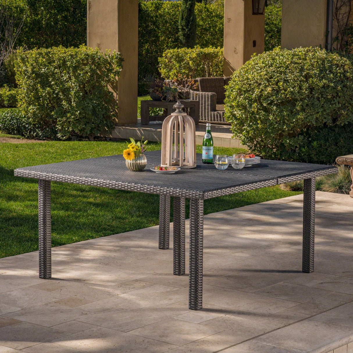Outdoor Square Rattan Wicker Dining Table - Gray - Best Buy Furniture