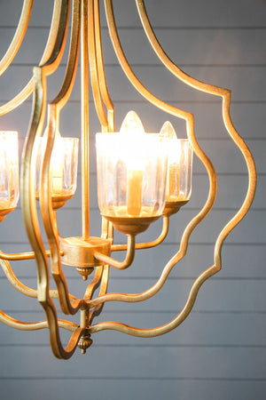4 Light Metal Chandelier with Adjustable Chain - Gold