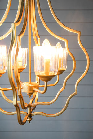 4 Light Metal Chandelier, Hanging Light Fixture With Adjustable Chain For Kitchen, Bulb Not Included - Gold