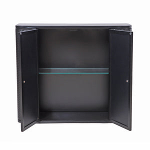 Black Wall-Mounted Bathroom Cabinet with Mirror, 2 Mirrored Doors & Open Shelf