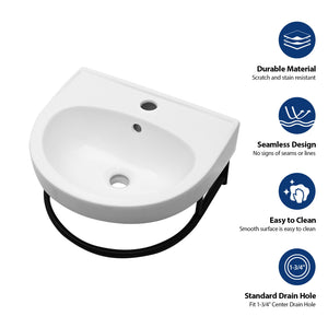 Wall Mounted Bathroom Sink With Towel Bar And Faucet - White / Black