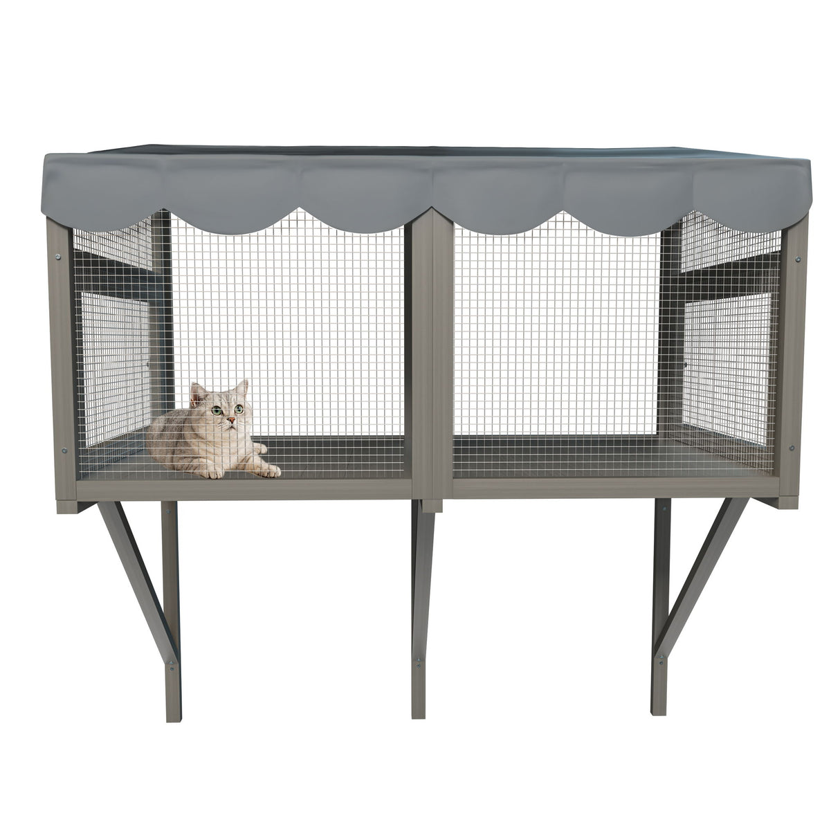 Window Perch Catio For Indoor Cats, Expandable Enclosure With Secure Frame And Waterproof Roof, Suitable For Multiple Kittens - Gray