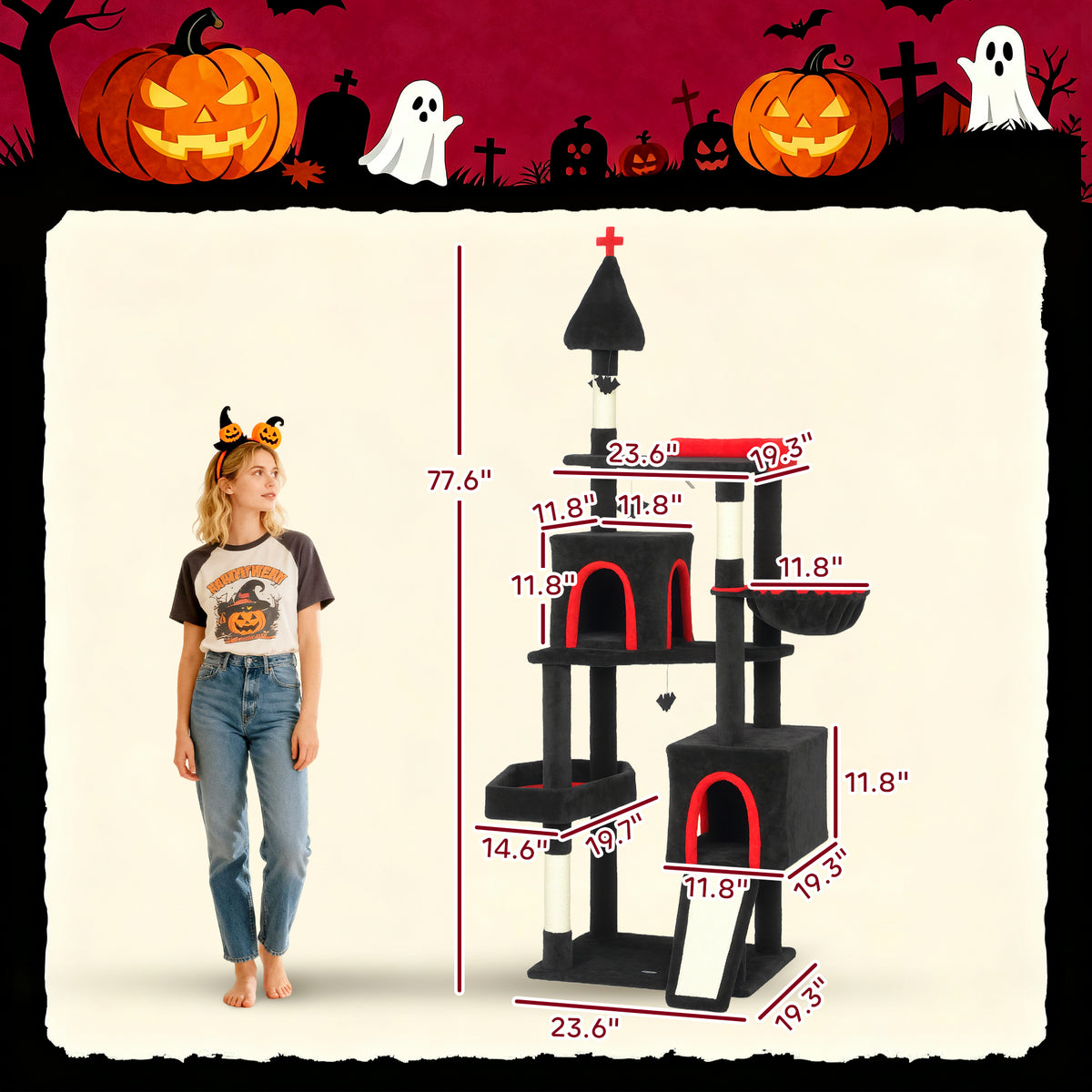 PawHut Gothic Cat Tree - 78" Extra Tall Cat Tower for Indoor Kittens