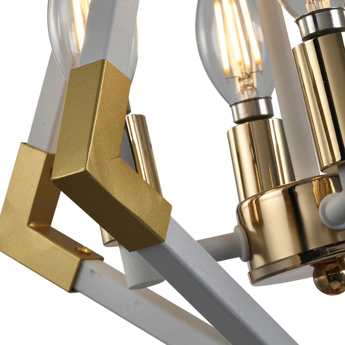 4-Light White and Gold Geometric Pendant with Metal Caged Frame