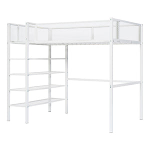 Loft Bed With 4 Tier Shelves And Storage