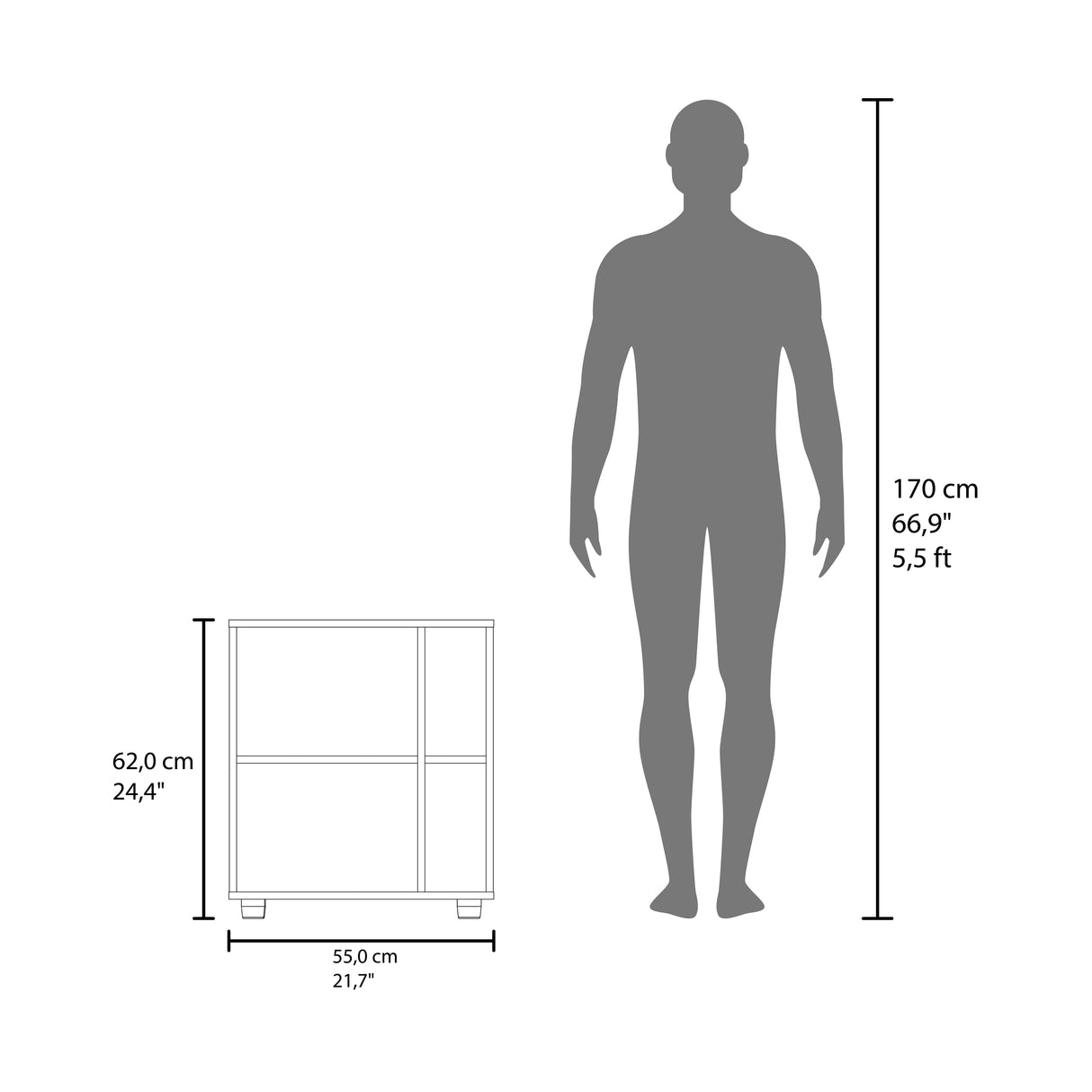 Under Sink Storage 24.4" H, 1 Door, 4 Shelves, 4 Legs