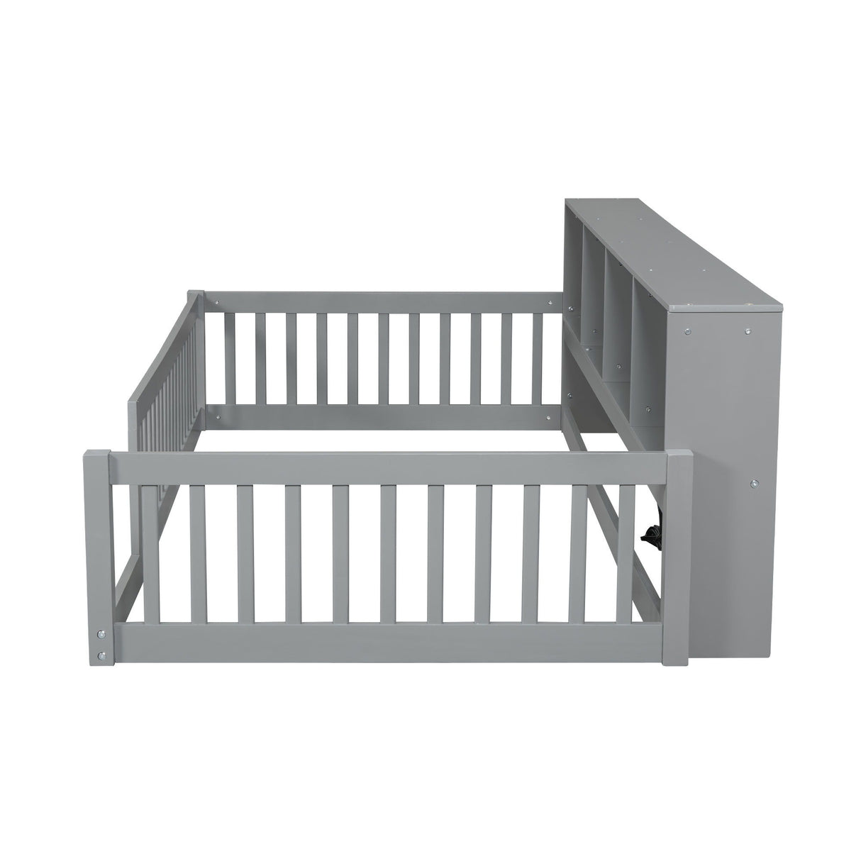 Twin Long Floor Bed With Storage Cabinets And USB Ports - Gray