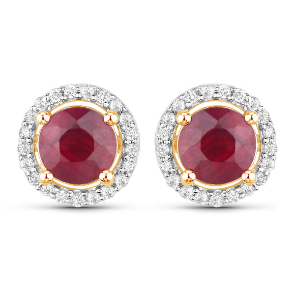 1.22 Carat Genuine Ruby and White Diamond 14K Yellow Gold Earrings