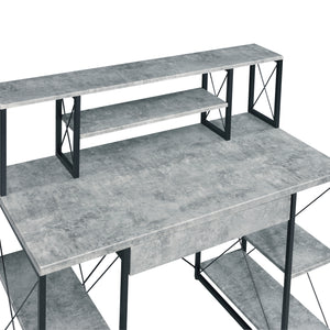 Grey and Black Desk with Drawer - Wood and Metal