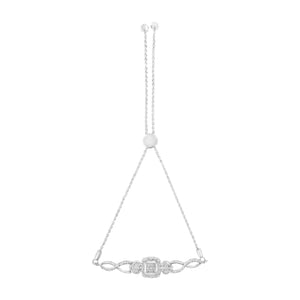 .925 Sterling Silver Diamond Cushion Frame Heart-Sides Twist 4â€-10â€ Adjustable Bolo Tennis Bolo Bracelet (I-J Color, I3 Clarity)