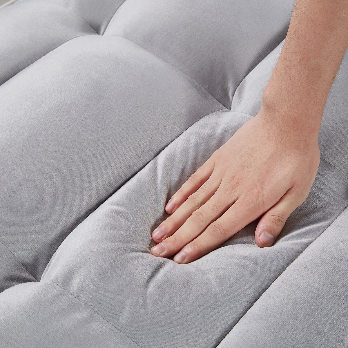 Convertible Sleeper Chair Sofa Bed, Grey Velvet, Pull-Out Single Bed