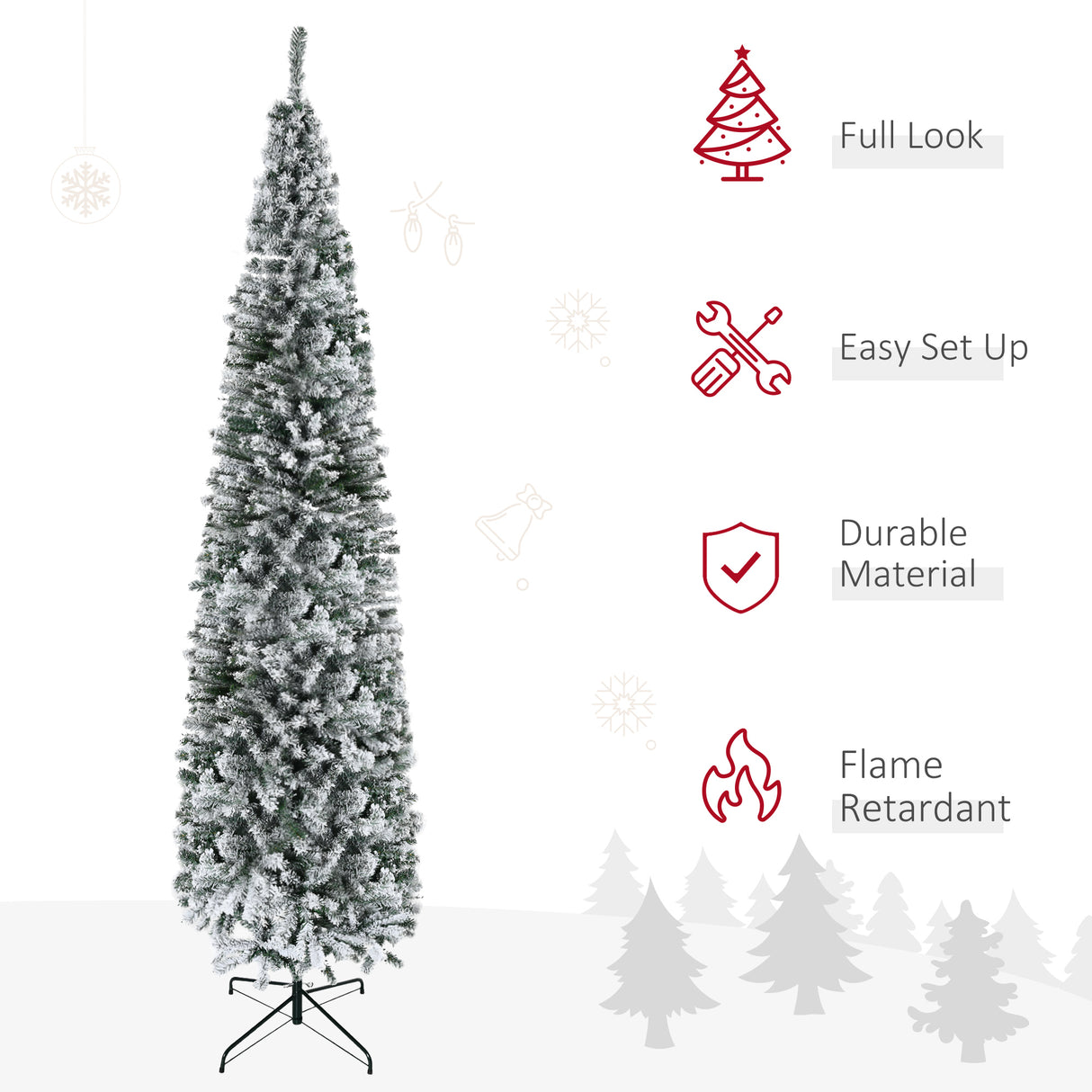HOMCOM 9' Tall Unlit Snow-Flocked Slim Artificial Christmas Tree