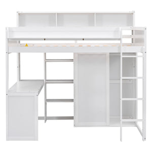 Loft Bed With Built In Desk, Storage Shelves, And Wardrobe