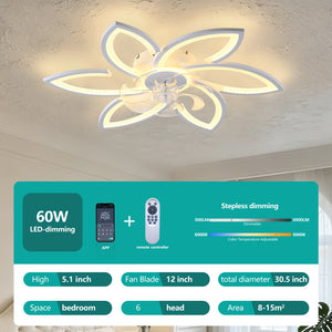 30" White Flower 6 Speeds Flush Mount Ceiling Fan