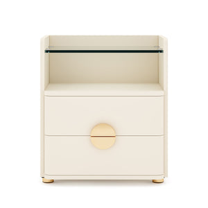 2 Drawer Nightstand With Open Shelf, Bedside Table - Beige