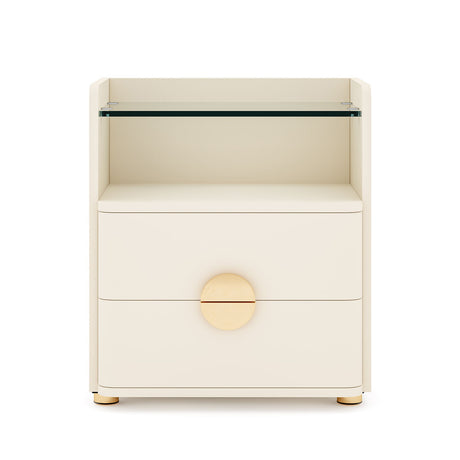 2 Drawer Nightstand With Open Shelf, Bedside Table - Beige