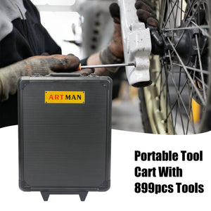 899 Piece Home Repair Tool Set With Rolling Plastic Toolbox, 4 Drawers, General Household Maintenance Kit