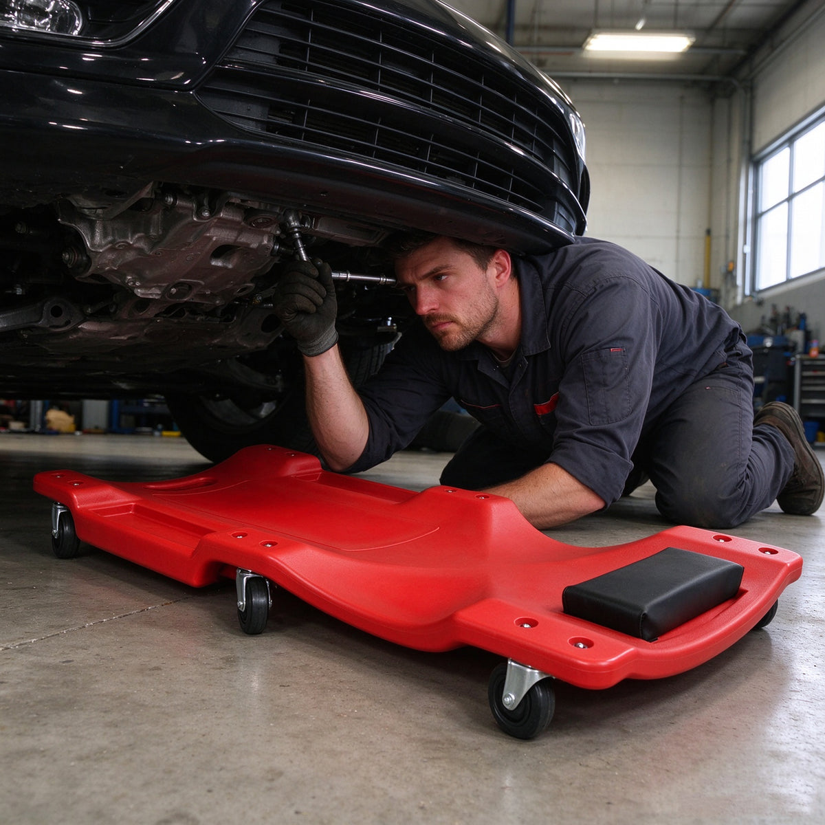 40-Inch Low-Profile Garage Creeper with Padded Headrest, Red
