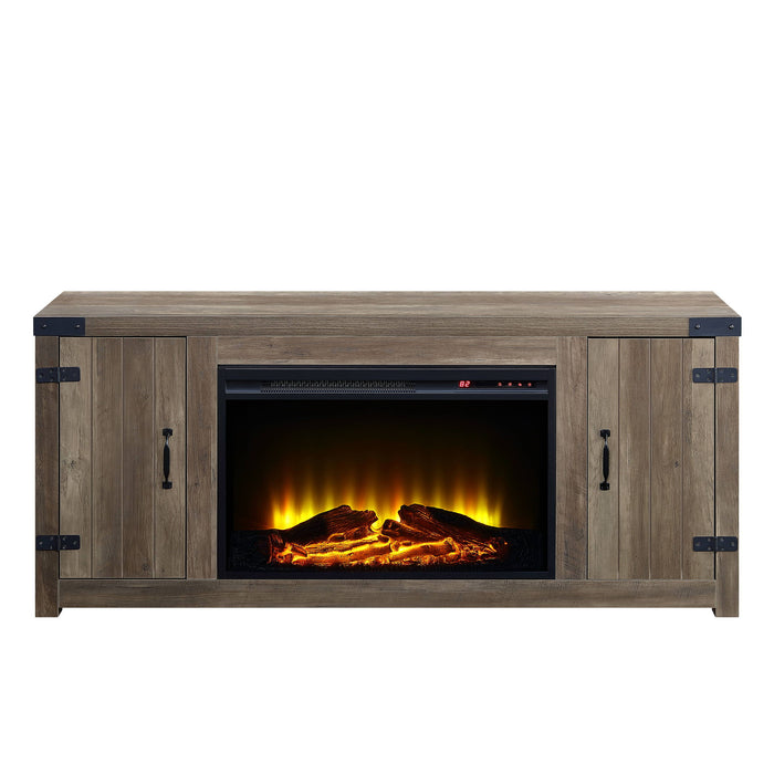 Oak Rustic Fireplace with Storage - Oak / Rustic