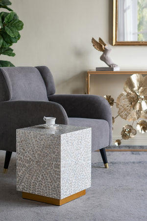 14x14x18" Square Accent Stool with Capiz Shell Finish