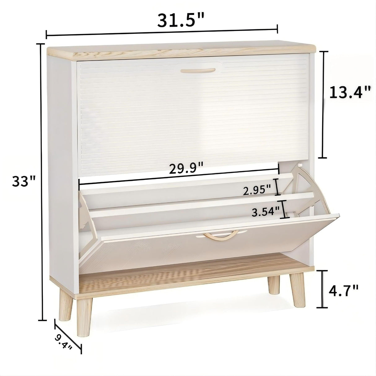Narrow Entryway Shoe Storage Cabinet With 2 Flip Drawers Legs - Natural / White