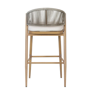 Outdoor Bar Height Metal Frame Counter Stools With Scallop Shaped Backrest & Water Resistant Cushions