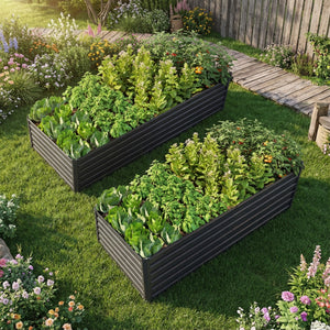 2 Pack Metal Raised Garden Bed Kit Outdoor - 8x4x2 FT Galvanized Planter Boxes Set