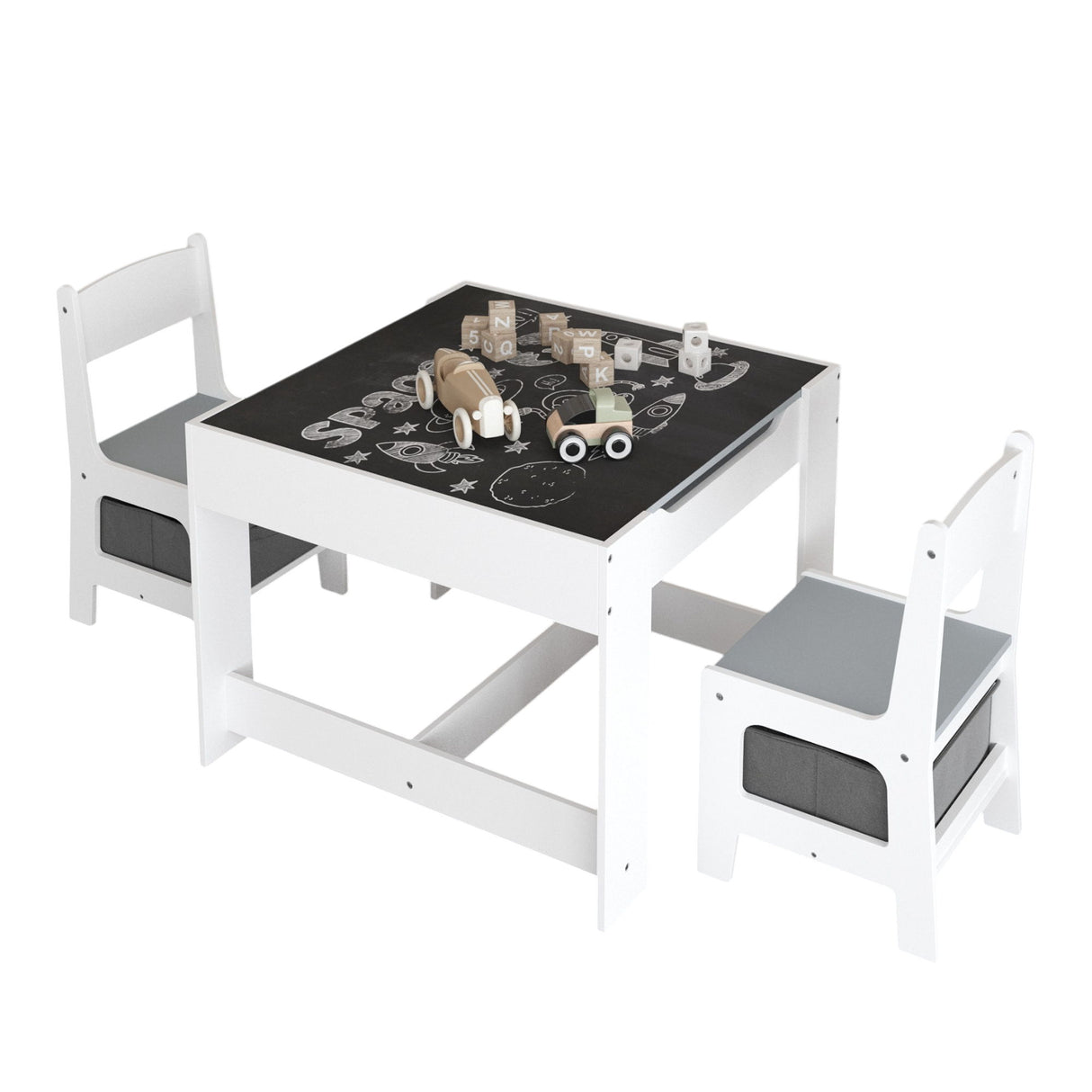 Kids Table And Chair Set, 3 In 1 Activity Table With Storage Drawer For Toddlers Drawing, Reading, Crafts, 2 In 1 Detachable Top - White