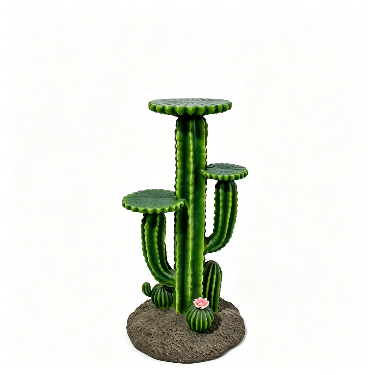 32'' Resin Saguaro Cactus Plant Stand with 3 Display Shelves, Large Multi-Tier Cactus Sculpture Flower Pot Holder, Weatherproof Outdoor Garden Decor for Patio Yard Lawn Succulent Display Rack Ornament