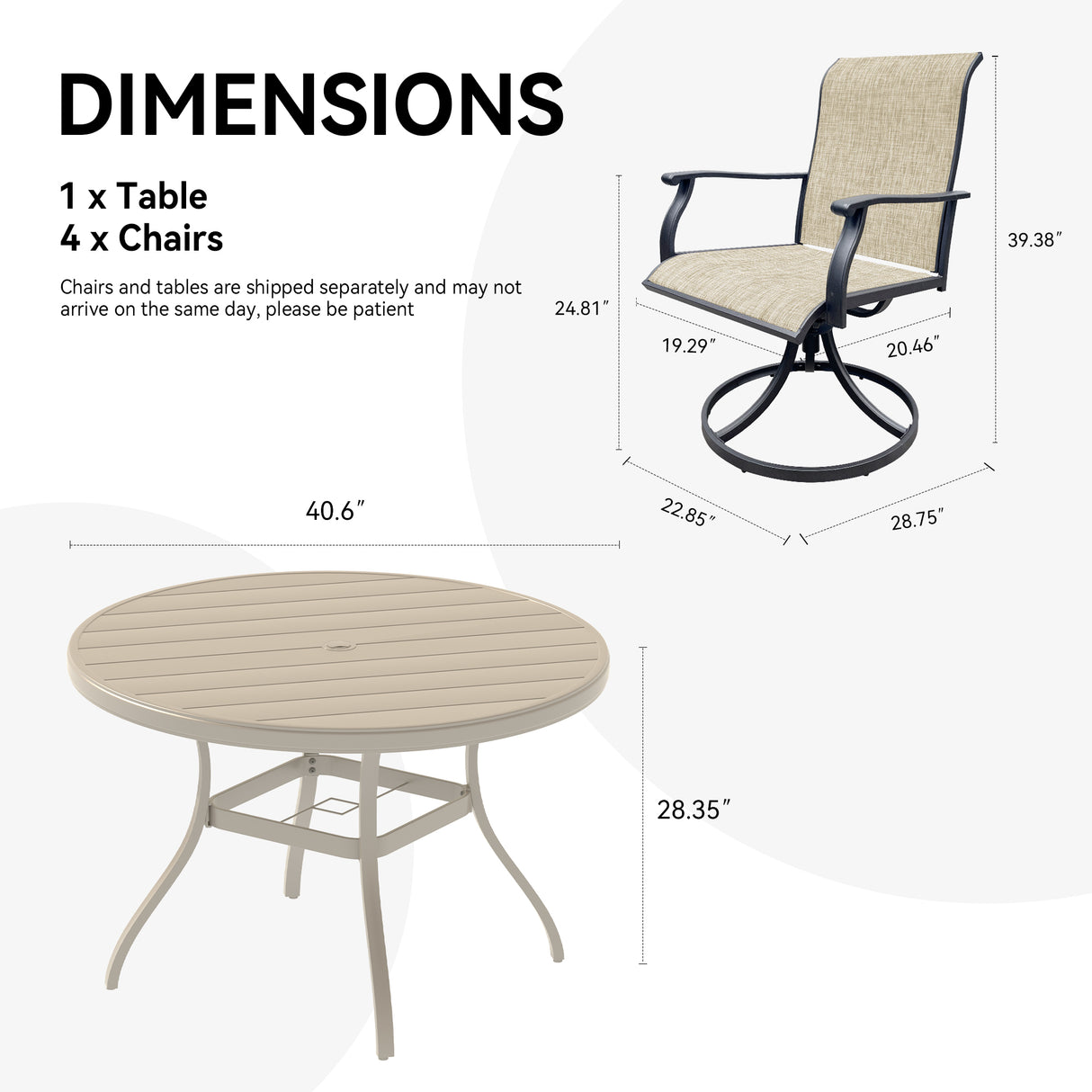 Outdoor Patio Furniture Set for 4 with Swivel Chairs