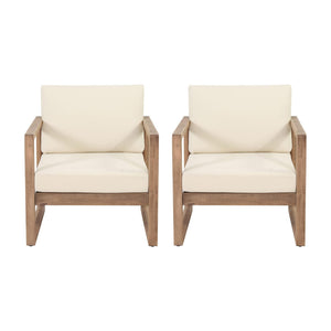 Set of 2 Outdoor Acacia Wood Patio Club Chair