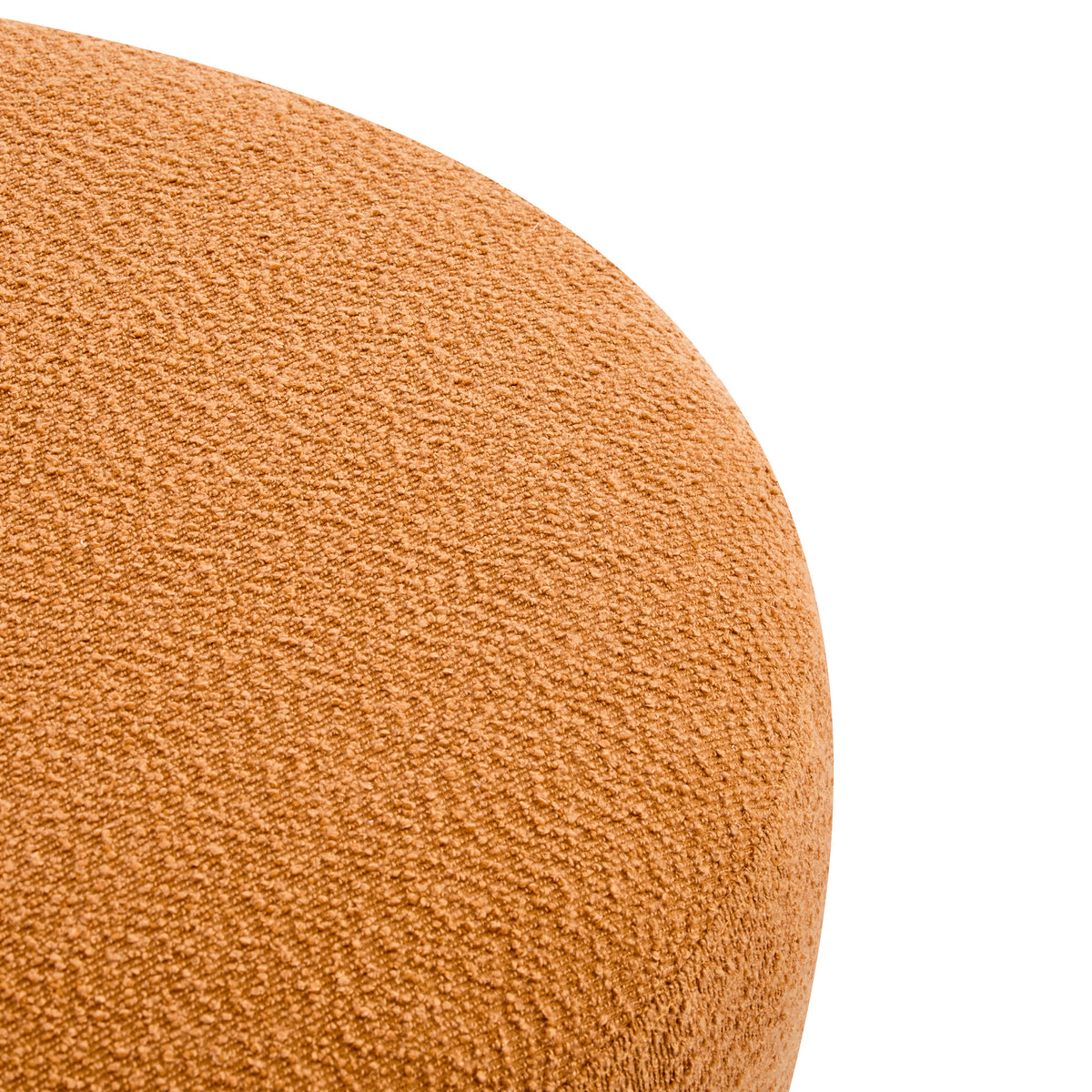 Modish Round Ottoman: Boucle Top with Splayed Rubber Wood Legs, Pumpkin