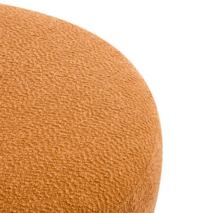 Modish Round Ottoman: Boucle Top with Splayed Rubber Wood Legs, Pumpkin